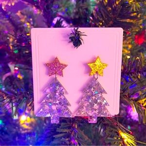 🎄🎄60% off Christmas-Holiday Silver stars with Gold star Top Dangle Earrings!